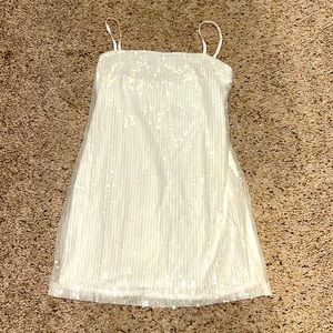 12th Tribe Emmy White Sequin Micro Mini Dress